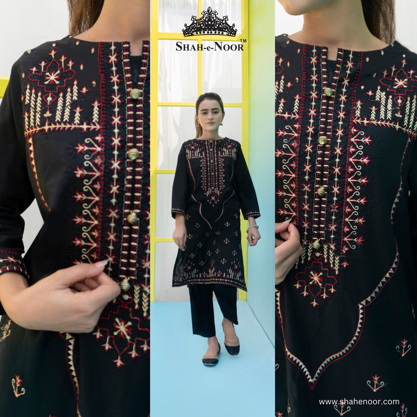 SN 112 cambric embroidered suit Shah e Noor 